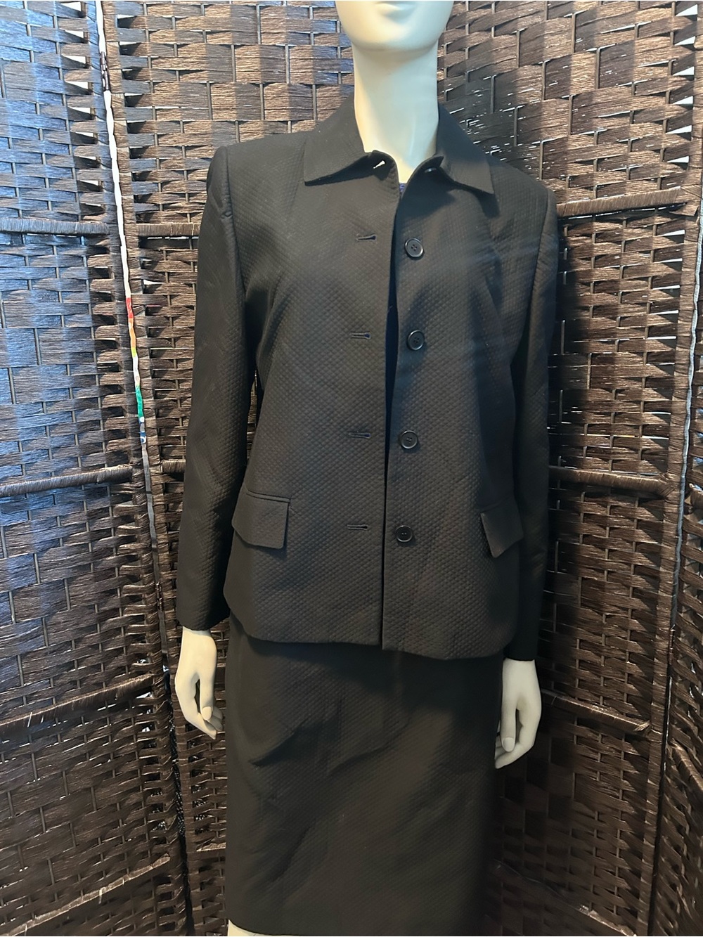 Talbots Black Textured fully lined 100% cotton Button-Front Blazer 10 skirt 12